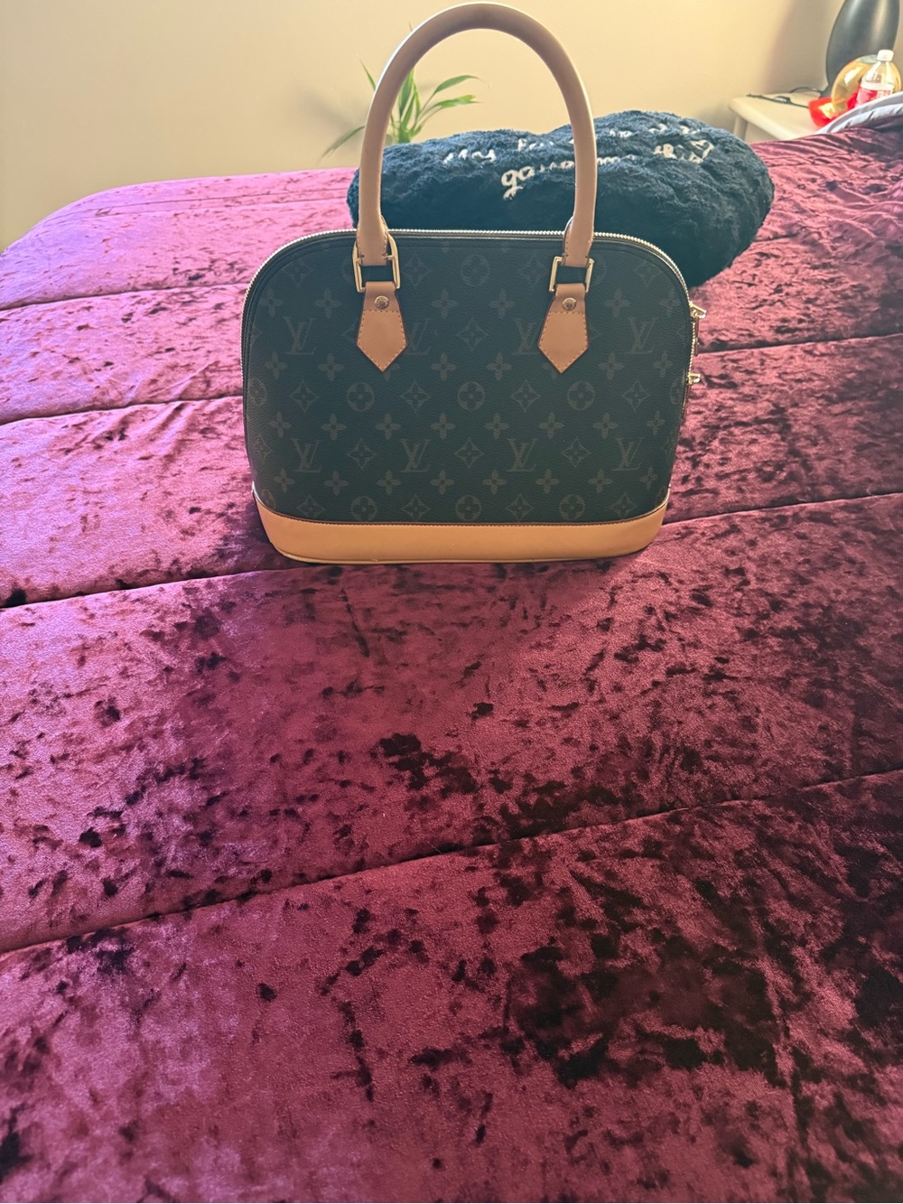 Source Unknown Monogram Satchel in Black and Tan